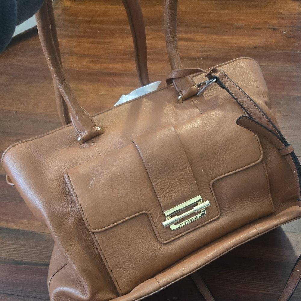 NEW Tan Leather Satchel with Gold Clasp